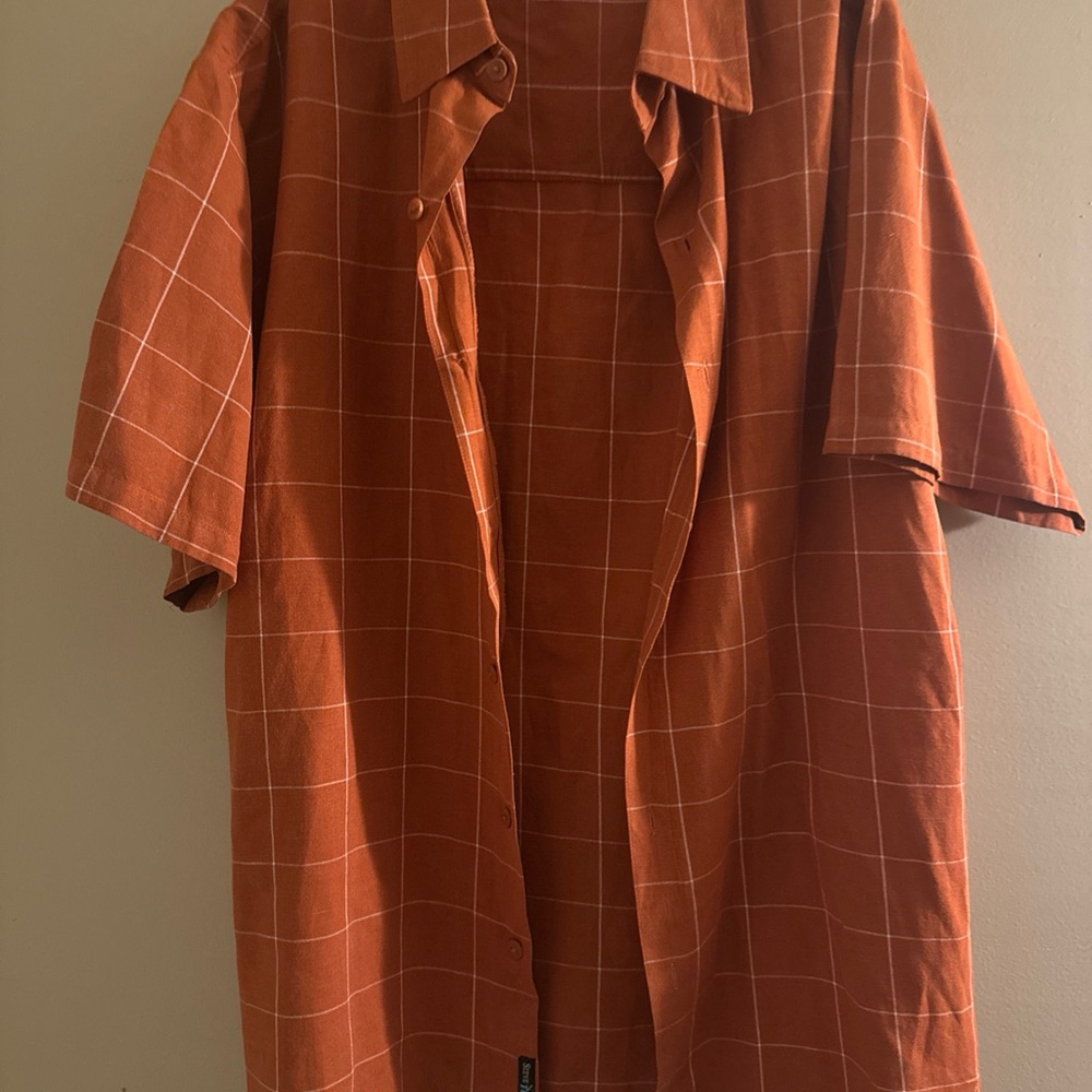 Orange Checkered Short Sleeve Shirt
